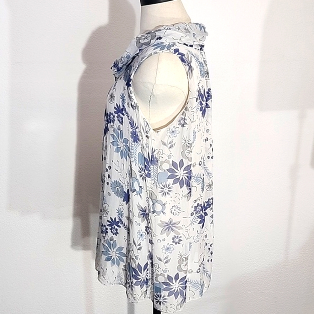 Ambra Blouse Silk Floral Sleeveless Cowl Neck White Size L - Picture 9 of 15